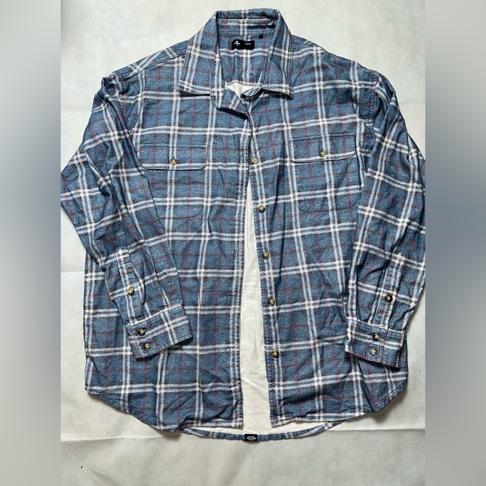 Thrills blue plaid flannel button up shirt size small